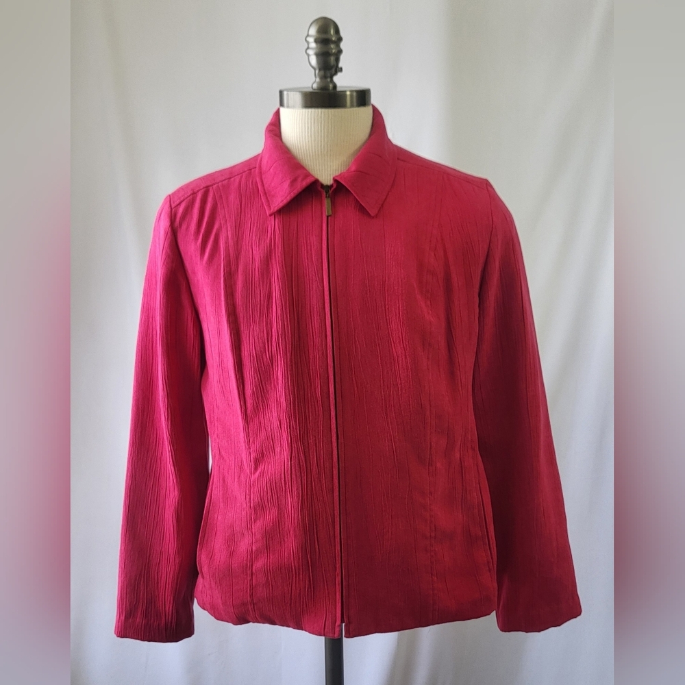J M Collection Ladies Pink Polyester Jacket Size 12 Pockets Zip Up